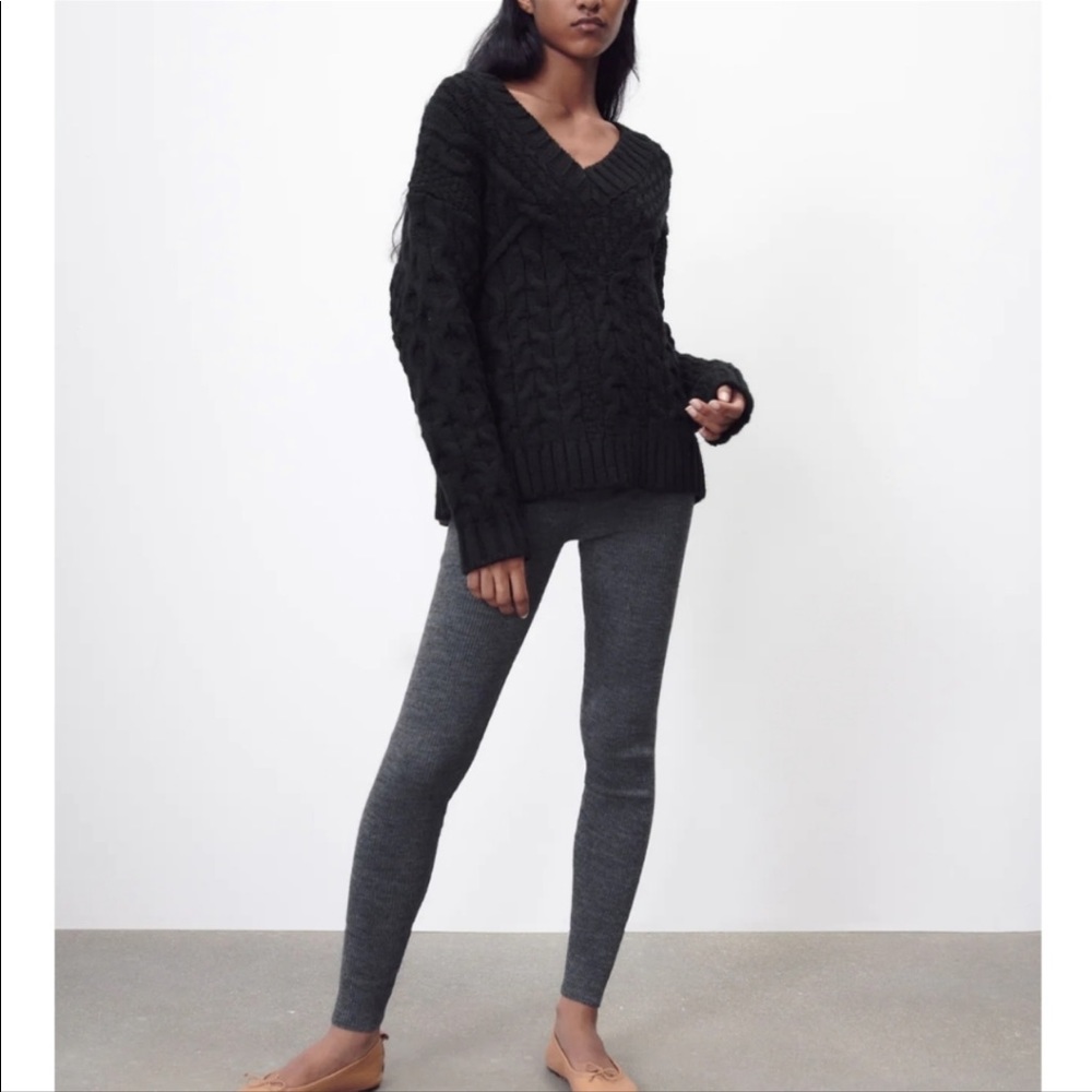 Black Zara Oversized V Neck Knit Sweater